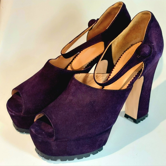 RED Valentino eggplant suede mary-jane platform pumps, EU41/10, new w/ flaws - Picture 7 of 15